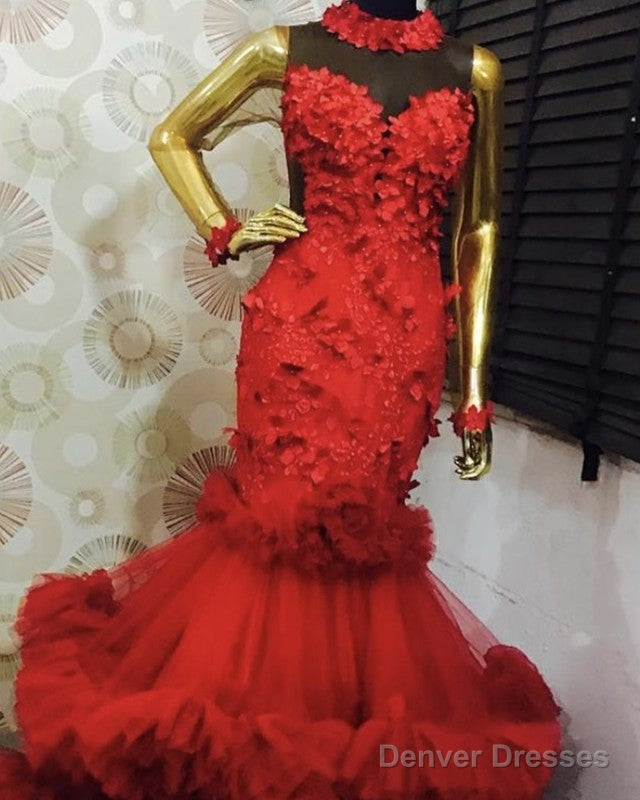 Red Layered Appliques Mermaid Prom Dresses Secondary image