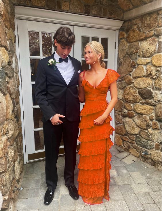 Long Red Prom Dress, Sexy Lace Evening Dress With Slit