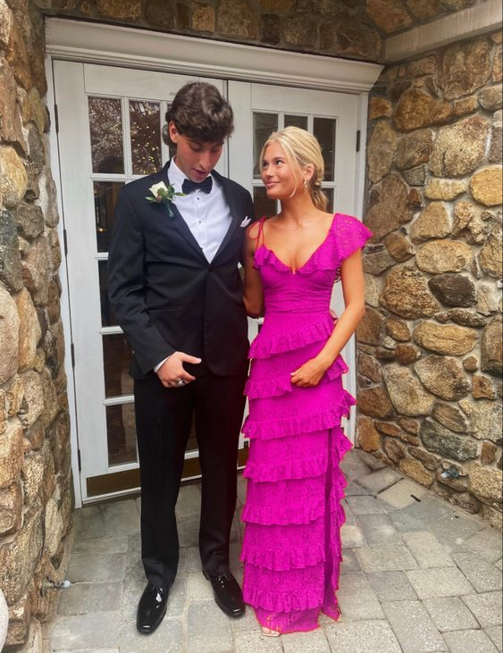 Long Red Prom Dress, Sexy Lace Evening Dress With Slit