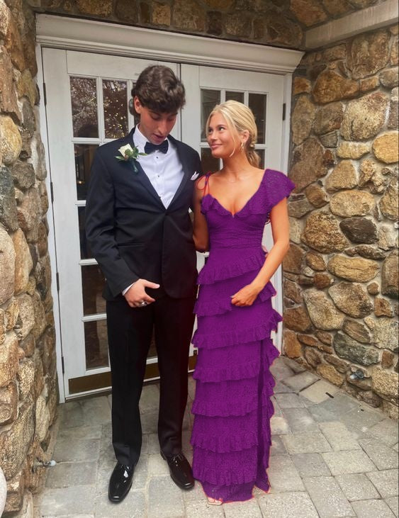 Long Red Prom Dress, Sexy Lace Evening Dress With Slit