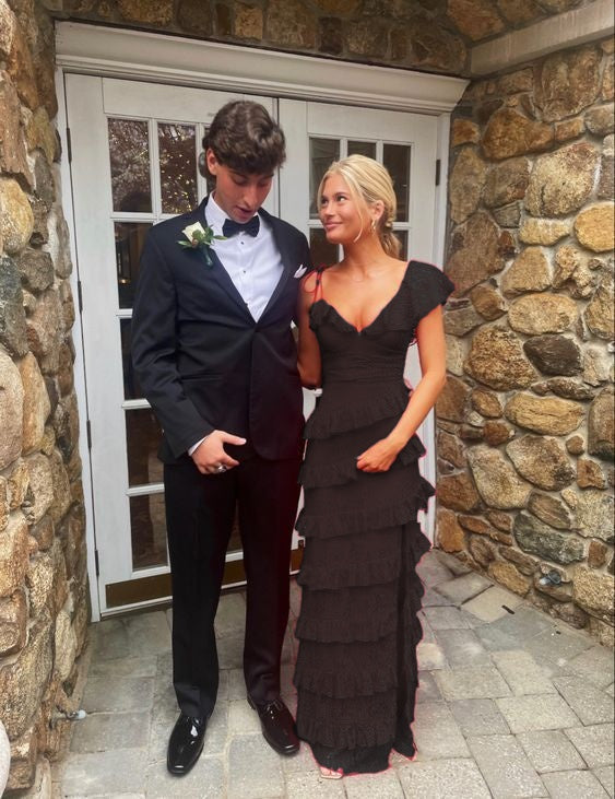 Long Red Prom Dress, Sexy Lace Evening Dress With Slit