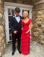 Long Red Prom Dress, Sexy Lace Evening Dress With Slit