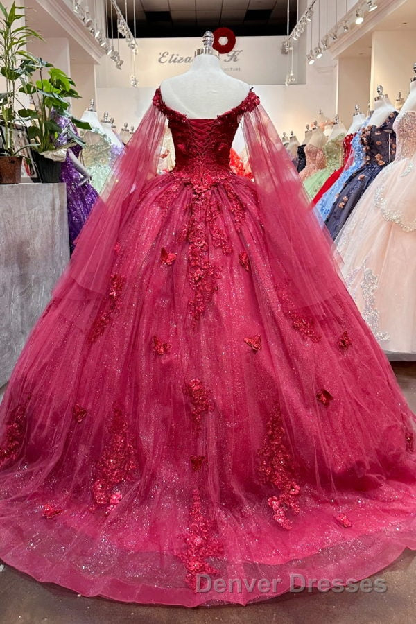 Red Long Sleeves 3D Flowers Quinceanera Dress Appliqued Secondary image