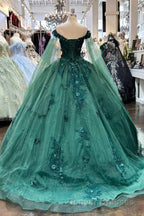 Red Long Sleeves 3D Flowers Quinceanera Dress Appliqued
