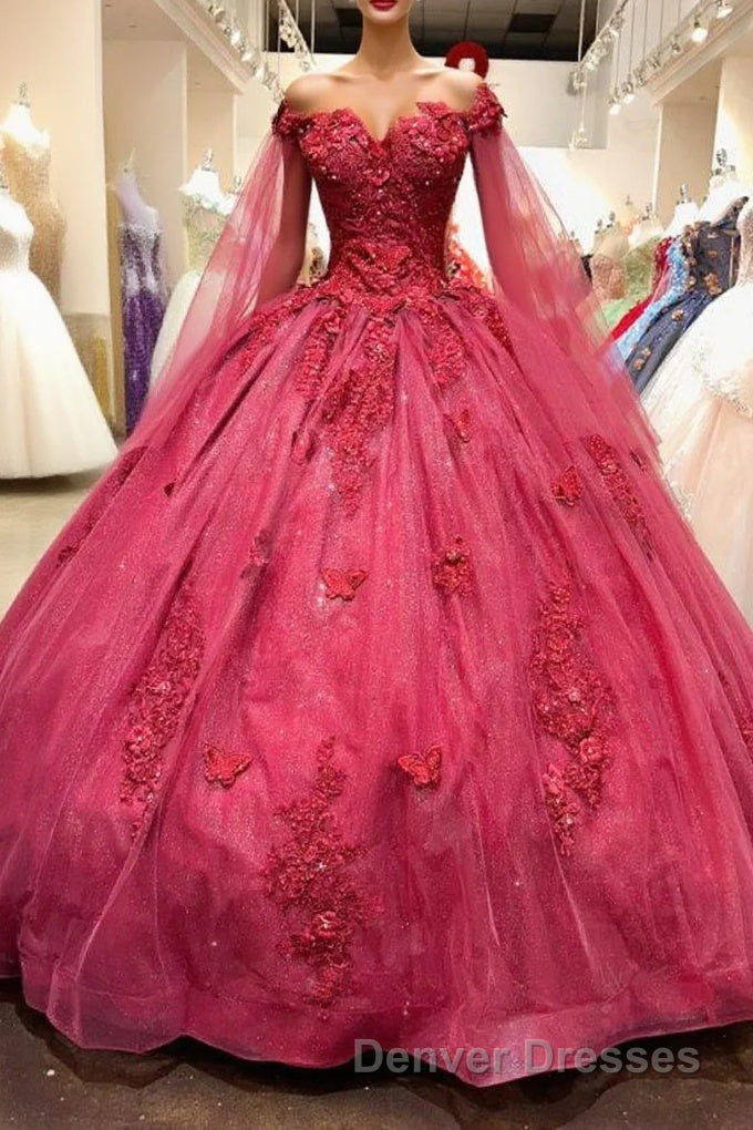 Red Long Sleeves 3D Flowers Quinceanera Dress Appliqued Main image