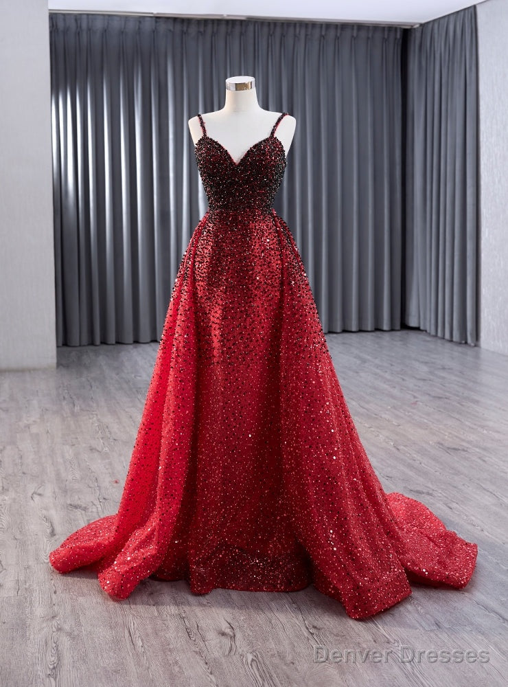 Red Mermaid Beading Spaghetti Straps Prom Dress Main image