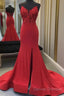 Red Mermaid Llong Prom Dress Appliques Slit Evening Dress