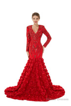 Mermaid Long Sequined Bling Full Sleeves Floral Skirt Prom Dresses