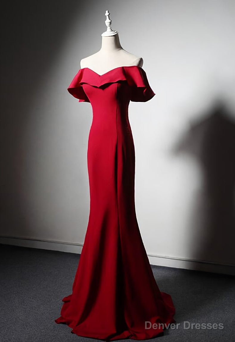 Red Mermaid Long Sweetheart Off Shoulder Party Dress Evening Dress, Red Formal Dresses Main image