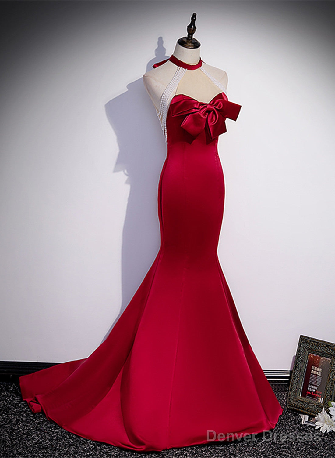 Red Mermaid Satin Long Party Dress Formal Dress, Lace-up Red Prom Dress Main image