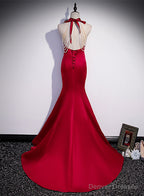 Red Mermaid Satin Long Party Dress Formal Dress, Lace-up Red Prom Dress