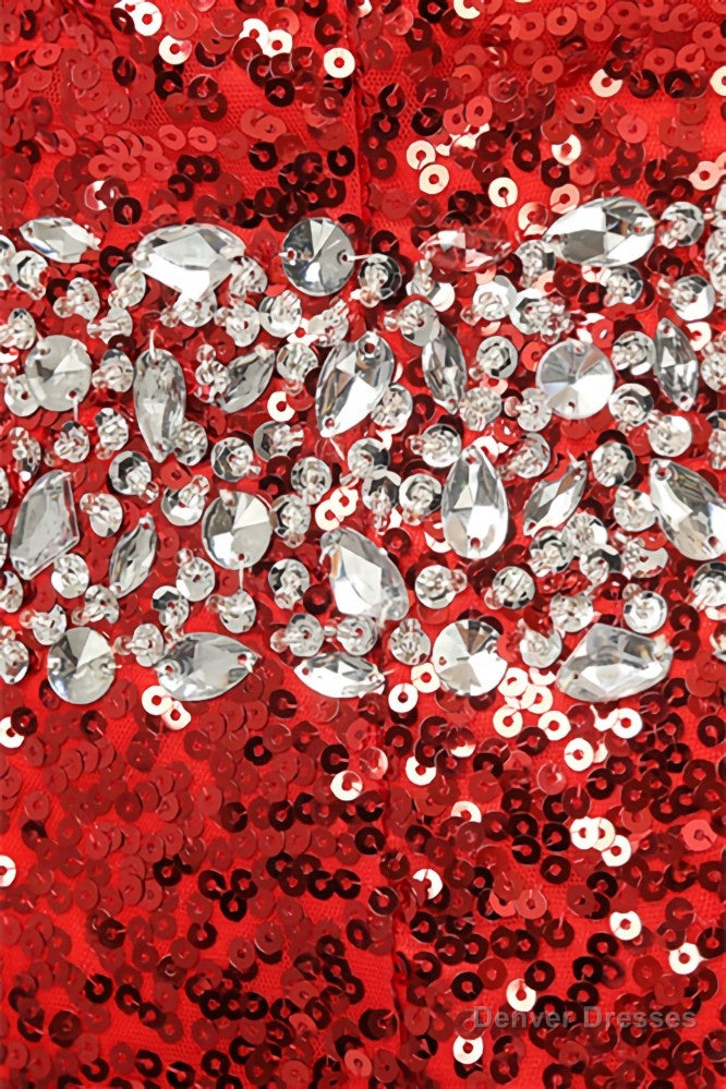 Red mermaid Sequins Sweetheart With Crystal Bridesmaid Dresses