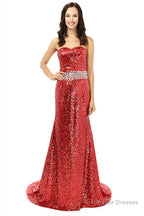 Red mermaid Sequins Sweetheart With Crystal Bridesmaid Dresses