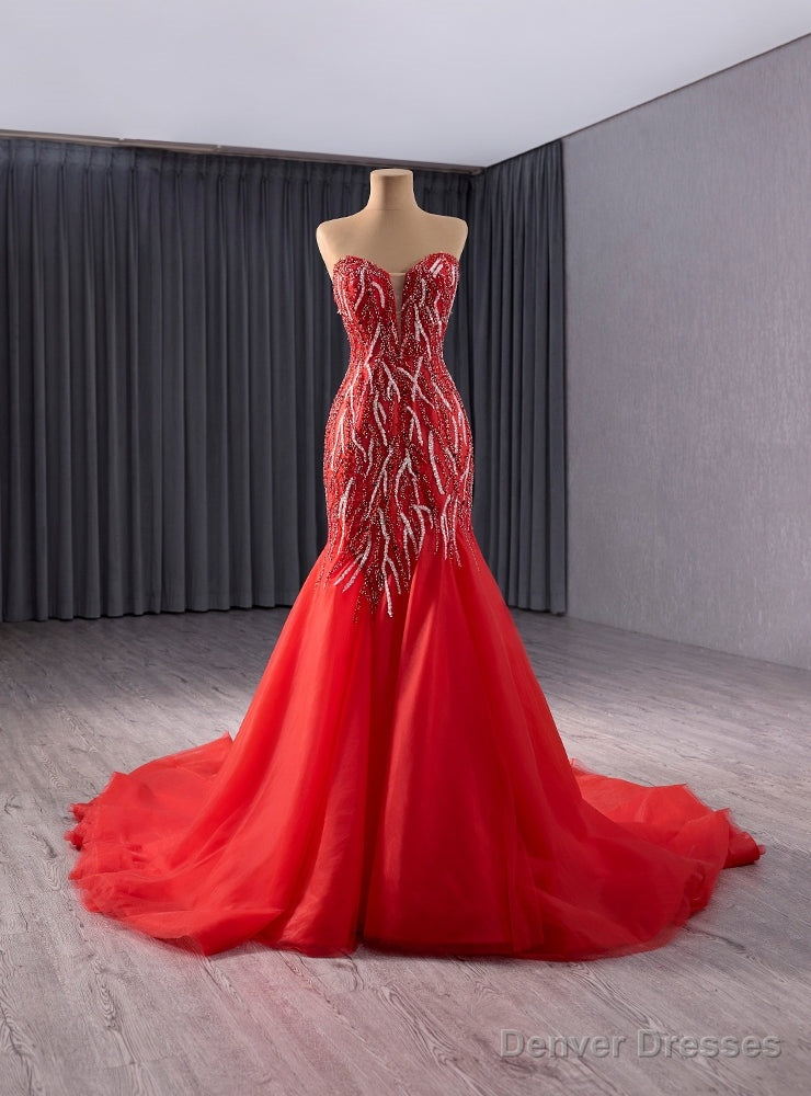 Red Mermaid Sweethaert Beading Prom Dress Main image