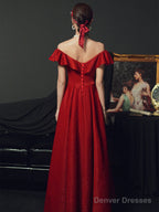 Red Off Shoulder A-Line Long Party Dress Formal Dress, Red Long Prom Dress