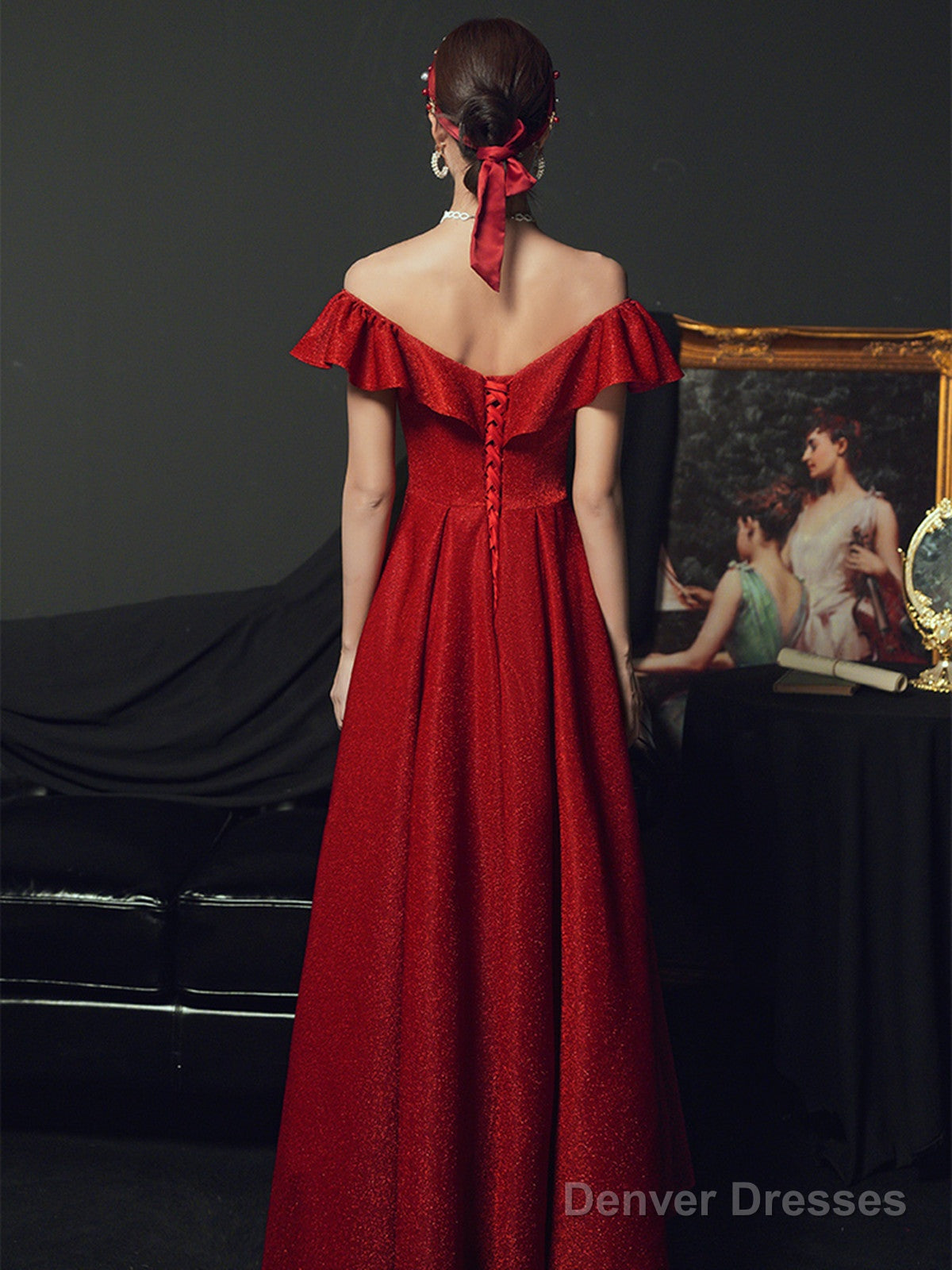 Red Off Shoulder A-Line Long Party Dress Formal Dress, Red Long Prom Dress