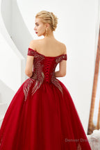 Off the Shoulder Sweetheart Applique A-line Floor Length Prom Dresses