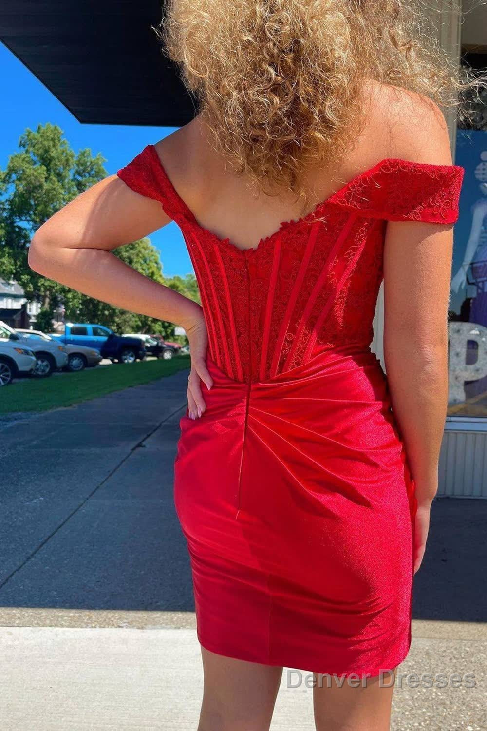 Red Off the Shoulder Tight Short Homecoming Dress with Lace Secondary image