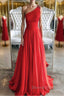 Red one shoulder long prom Dress red evening Dress
