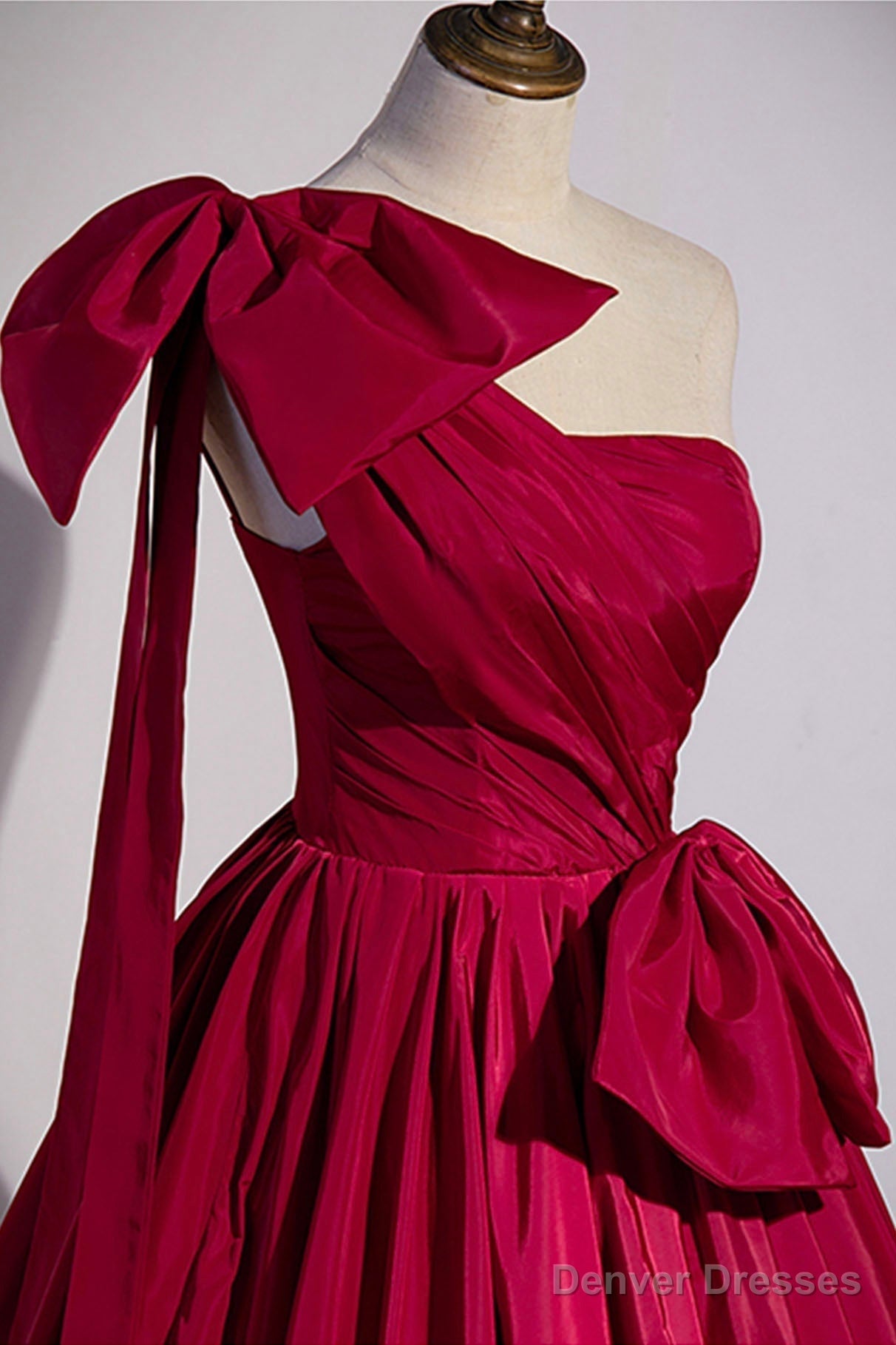 Red One Shoulder Satin Long Prom Dress, A-Line Evening Party Dress