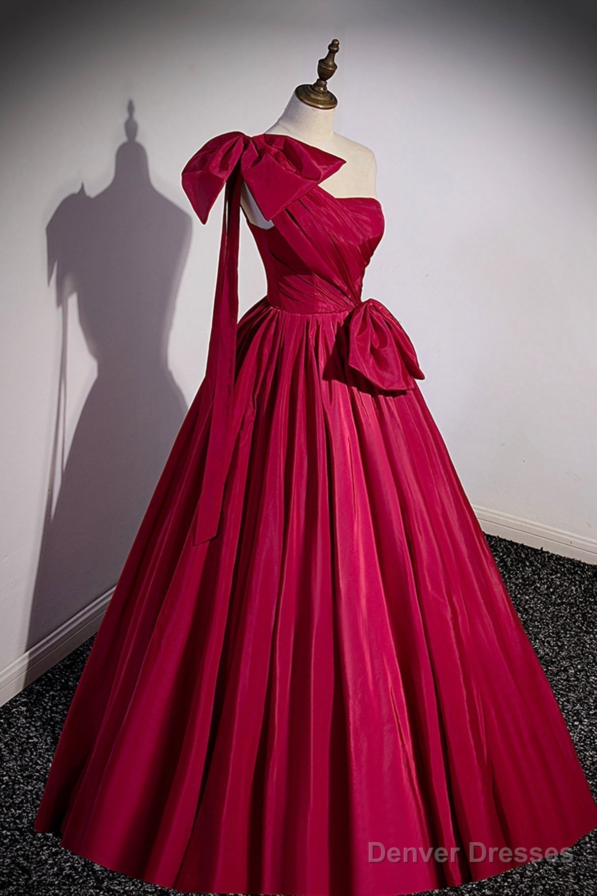 Red One Shoulder Satin Long Prom Dress, A-Line Evening Party Dress Main image