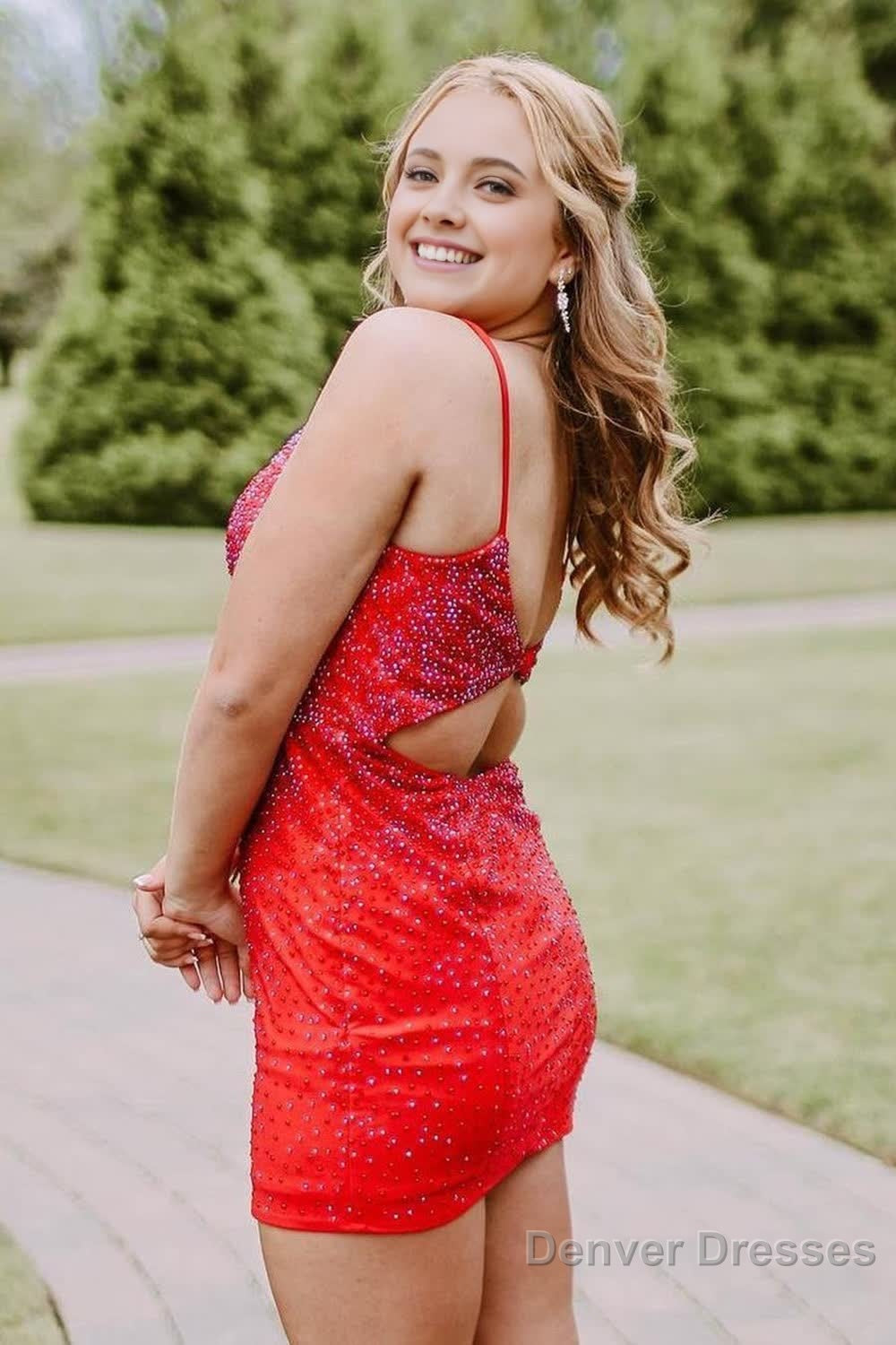 Red Open Back Sequins Tight Homecoming Dress Secondary image
