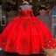 Red Organza Sweet 16 Quinceanera Dresses Sequins Applique Beaded Sweetheart Ball Gown