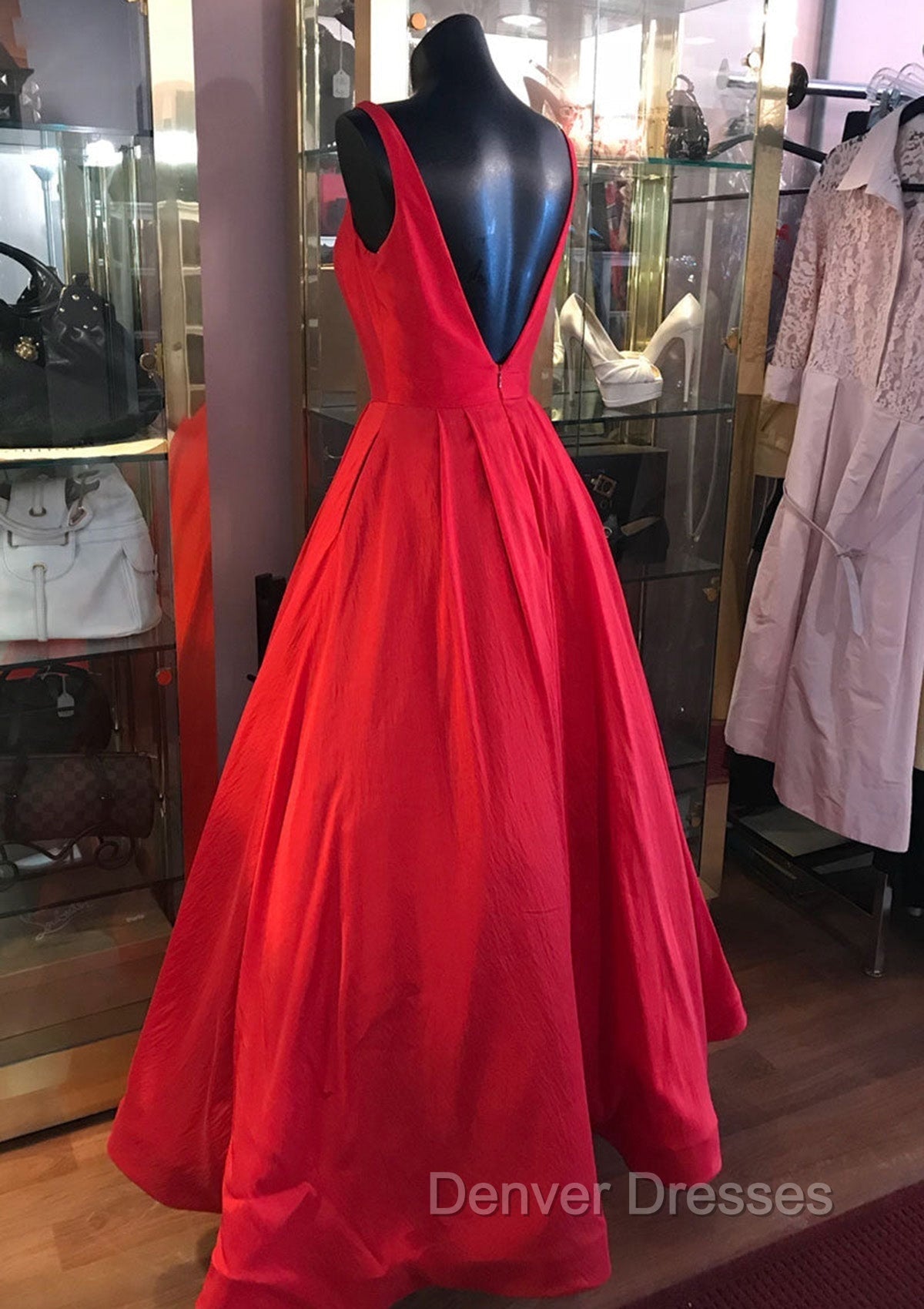 Red Prom Dress, A-line Square Neckline Regular Straps Long/Floor-Length Satin Prom Dress Secondary image