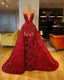 Red Prom Dress Detachable Skirt Beading Sequins Shinning Long Evening Dress Gowns