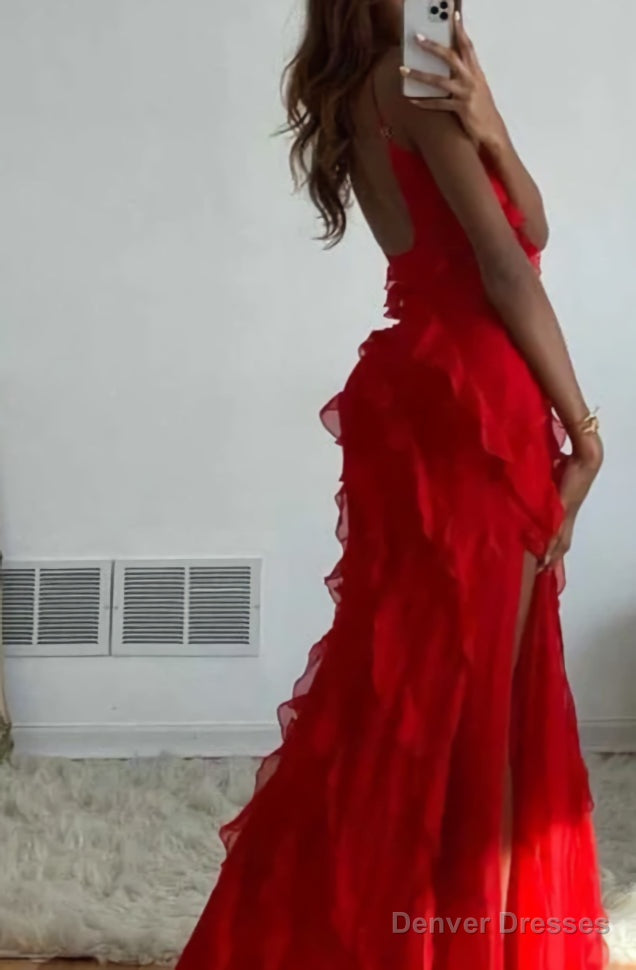 Red Ruffles Long Formal Dress Elegant Evening Dress Secondary image