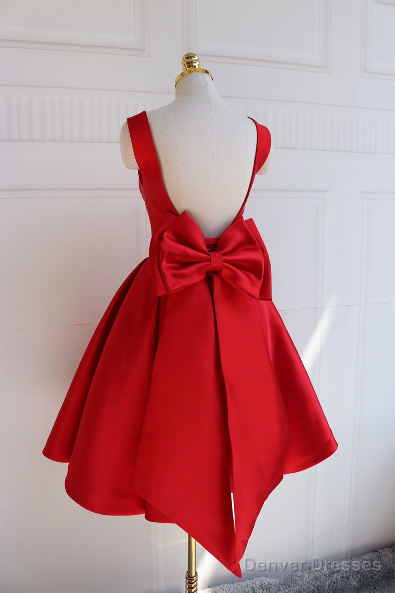 Red Satin Backless Short Party Dress, Red Homecoming Dresses Secondary image