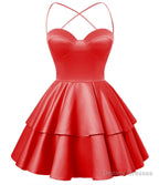 Red Satin Homecoming Dress Sweetheart Neck Tiered Short Graduation Dresses
