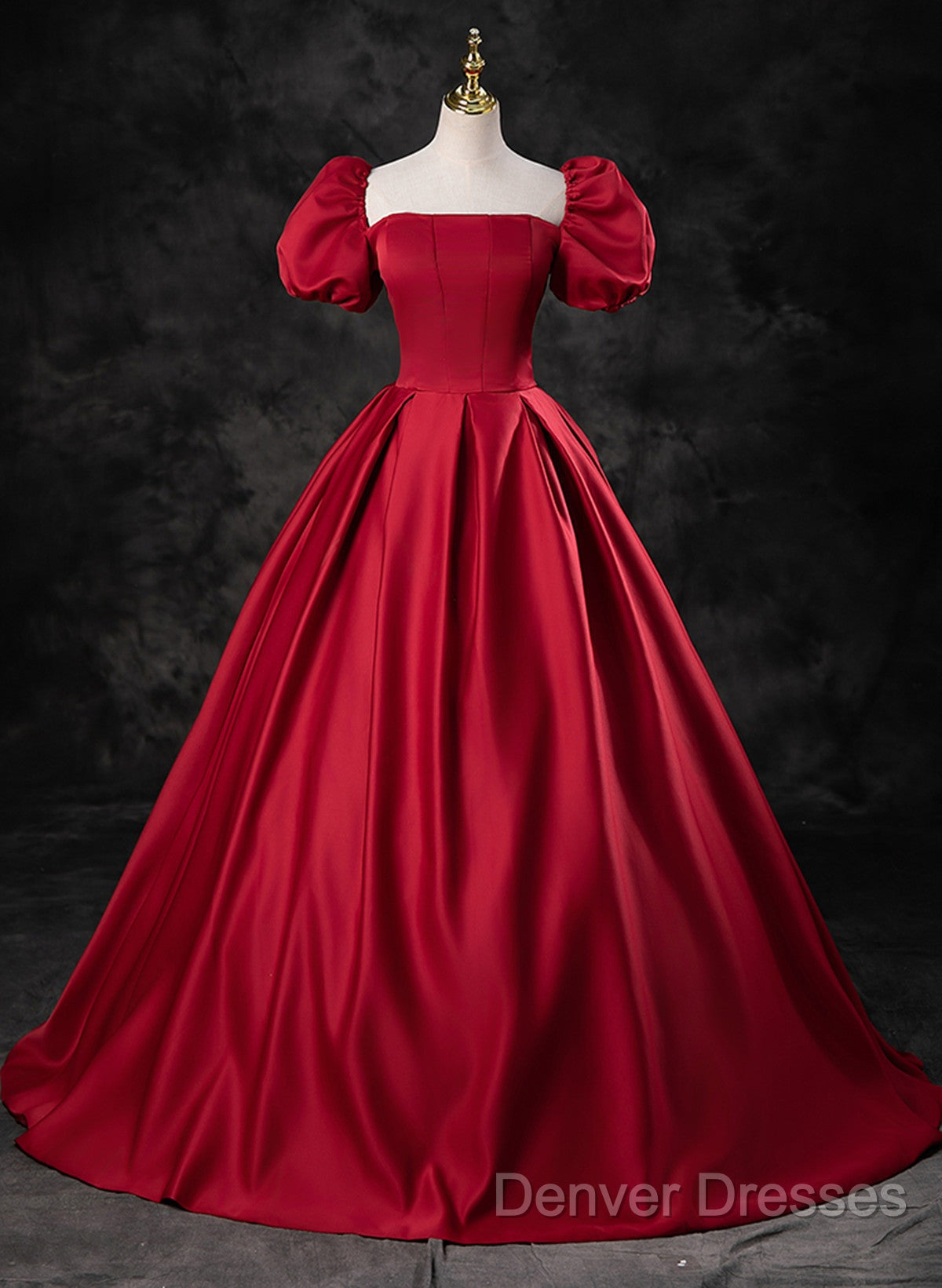 Red Satin Off Shoulder Long Simple A-Line Wedding Party Dress, Red Long Evening Dress
