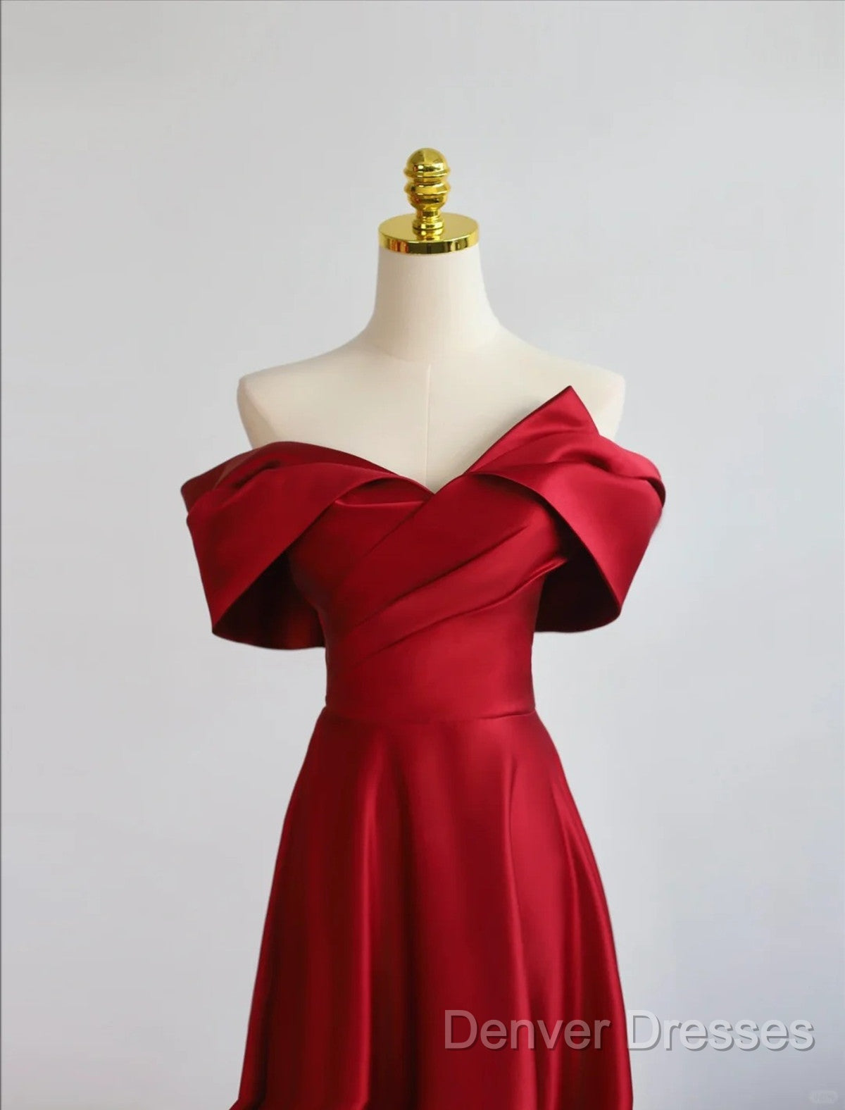 Red Satin Off Shoulder Sweetheart Long Party Dress, Red Satin Prom Dress