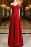 Red Satin Off Shoulder Sweetheart Long Party Dress, Red Satin Prom Dress