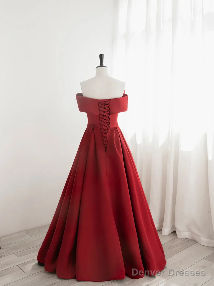 Red Satin One Shoulder Long Party Dress with Bow Red Off Shoulder Prom Dress prom dresses shops Secondary image