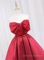 Red Satin Short Prom Dress Party Dress, Lovely Red Knee Length Homecoming Dress