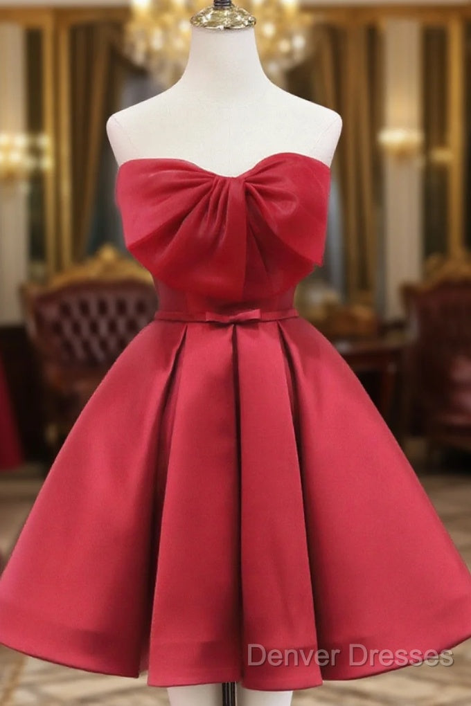 Red Satin Short Prom Dress Party Dress, Lovely Red Knee Length Homecoming Dress Main image