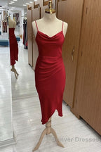 Red Satin Slip Bridesmaid Dress