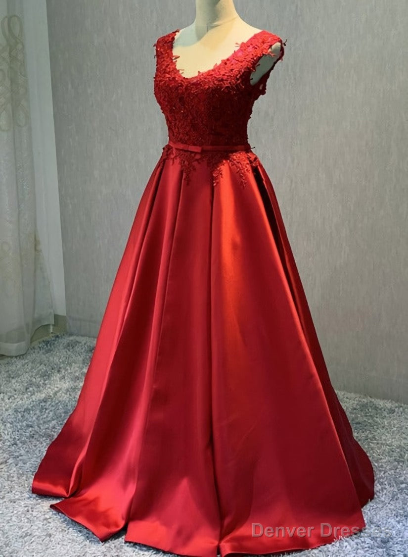 Red Satin V-neckline Floor Length Prom Dress, Backless Red Party Dress Secondary image
