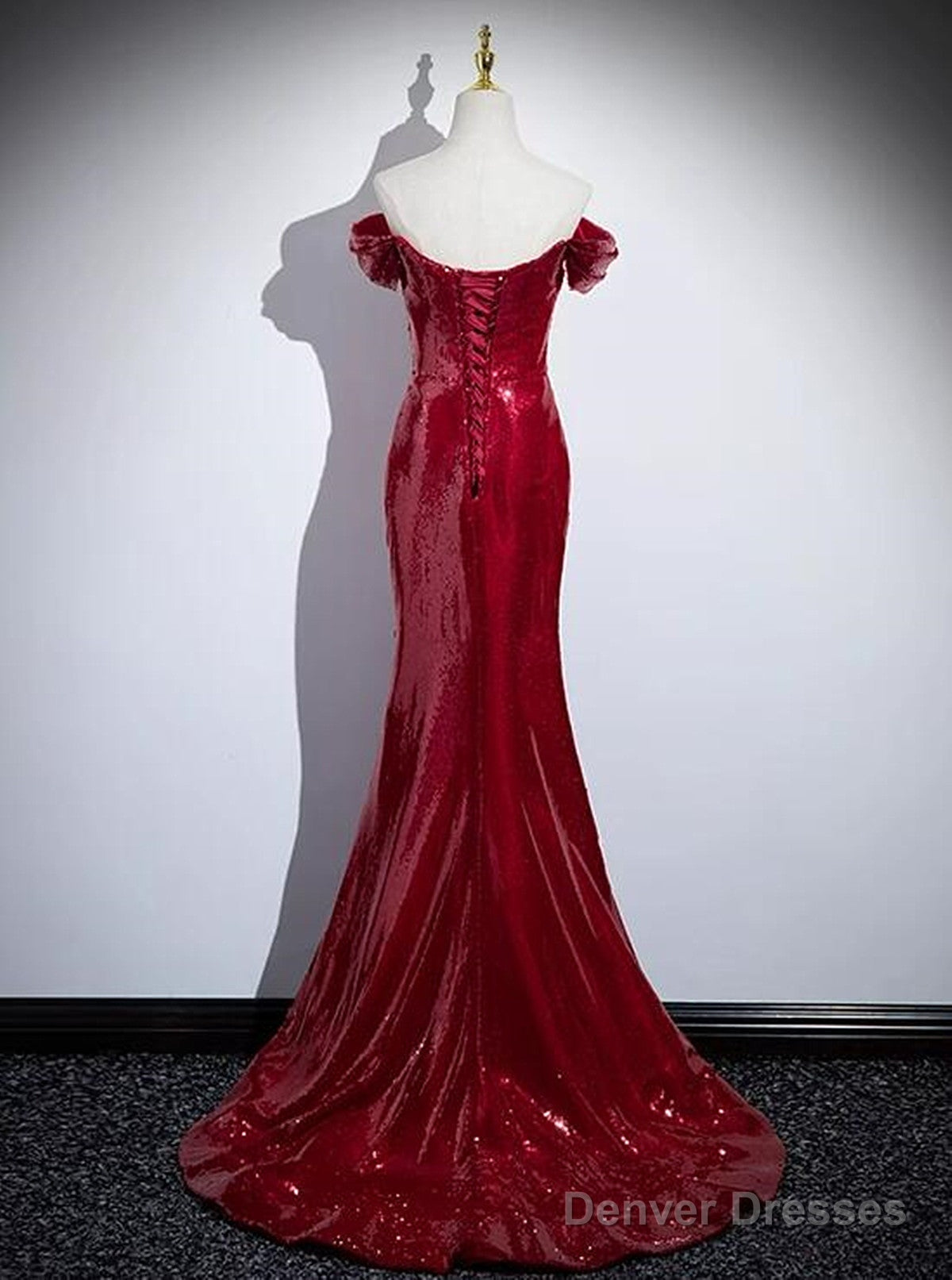 Red Sequins Mermaid Long Off Shoulder Evening Dress, Red Sequins Prom Dress Secondary image