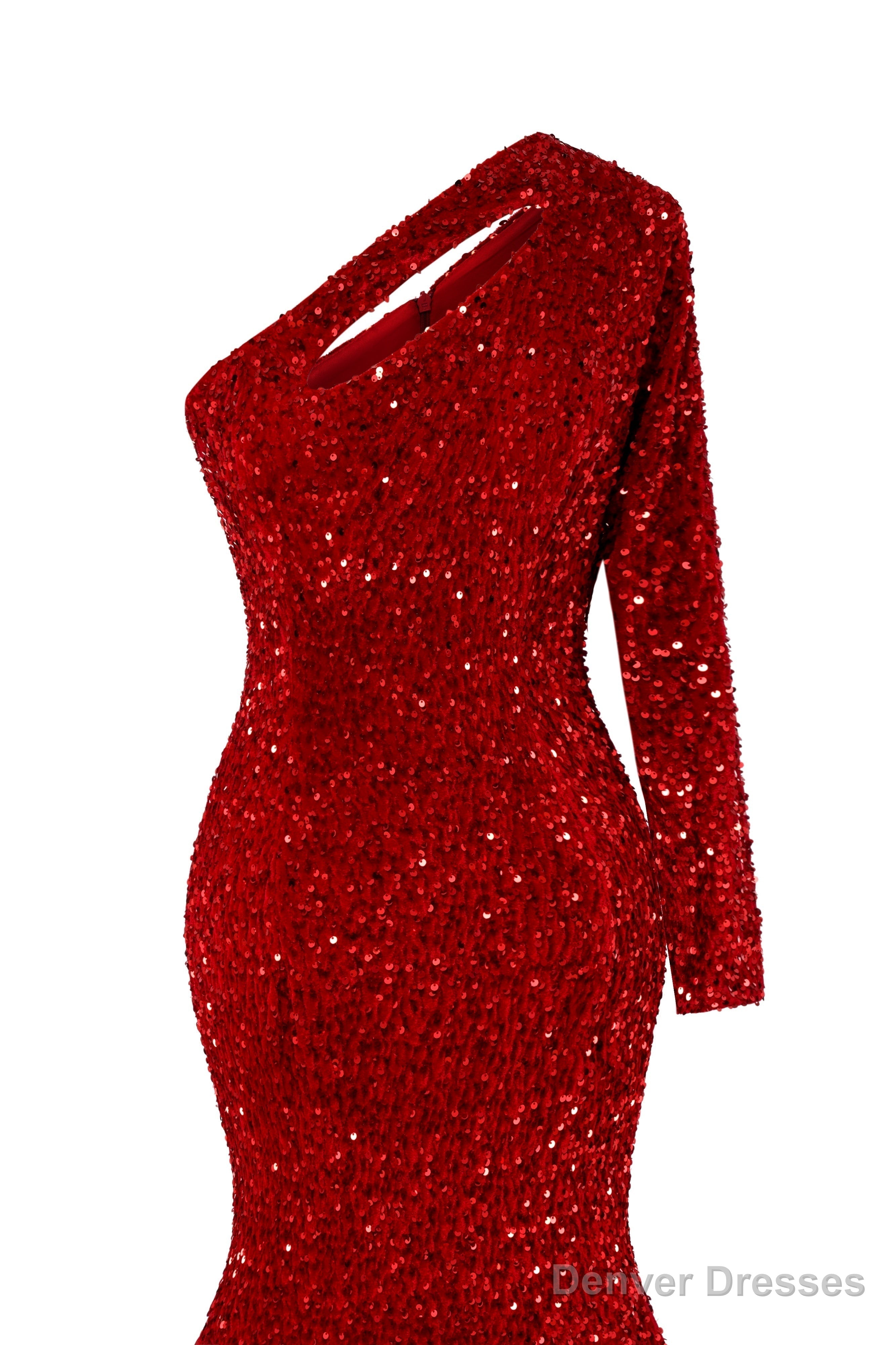 Red Sequins Mermaid Prom Dresses One Shoulder Evening Dresses Floor Length Wedding Party Gowns Secondary image