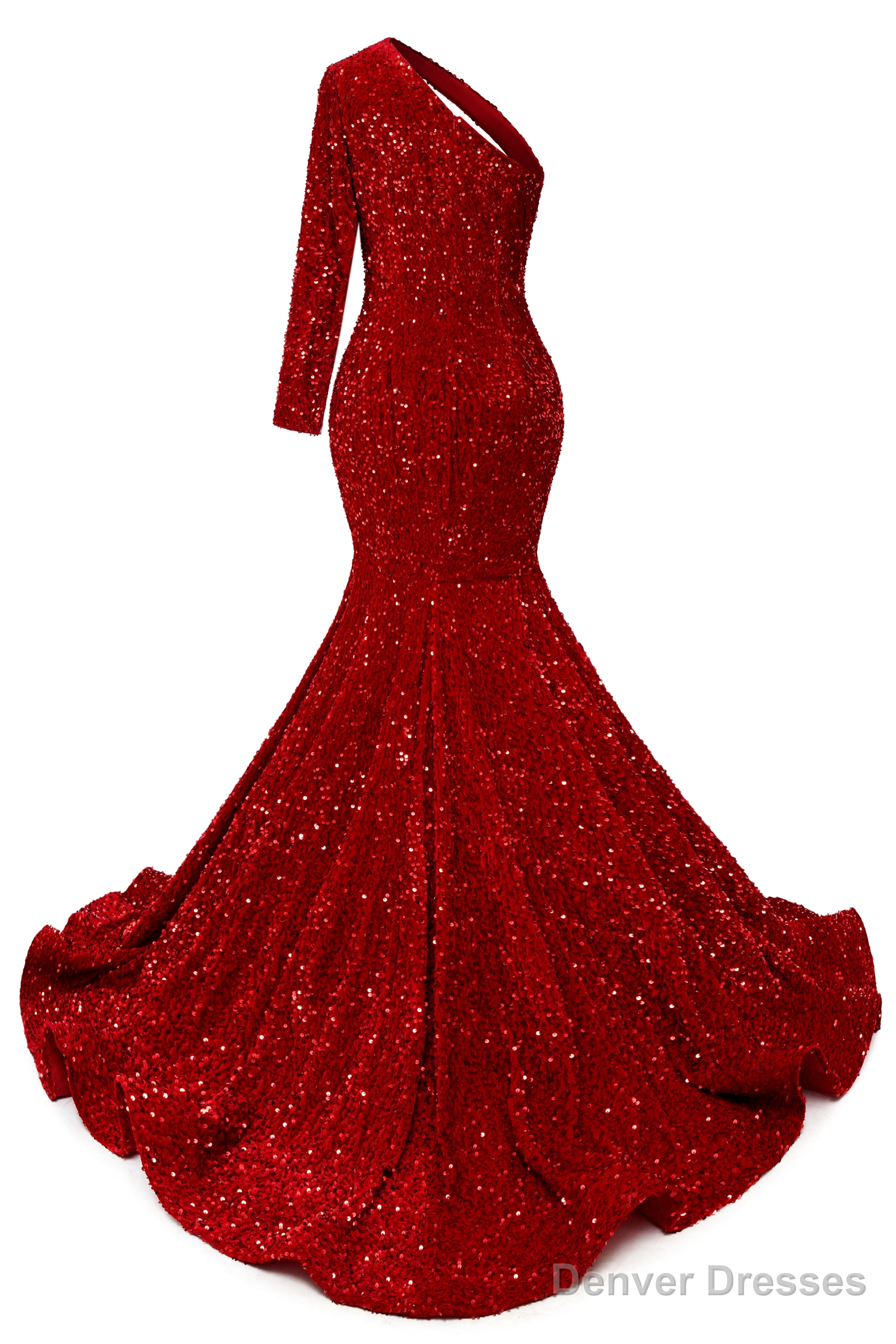 Blue Sequins Mermaid Prom Dresses One Shoulder Evening Dresses Floor Length Wedding Party Gowns