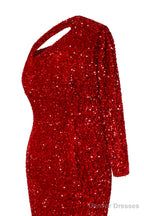 Dark Green Sequins Mermaid Prom Dresses One Shoulder Evening Dresses Floor Length Wedding Party Gowns