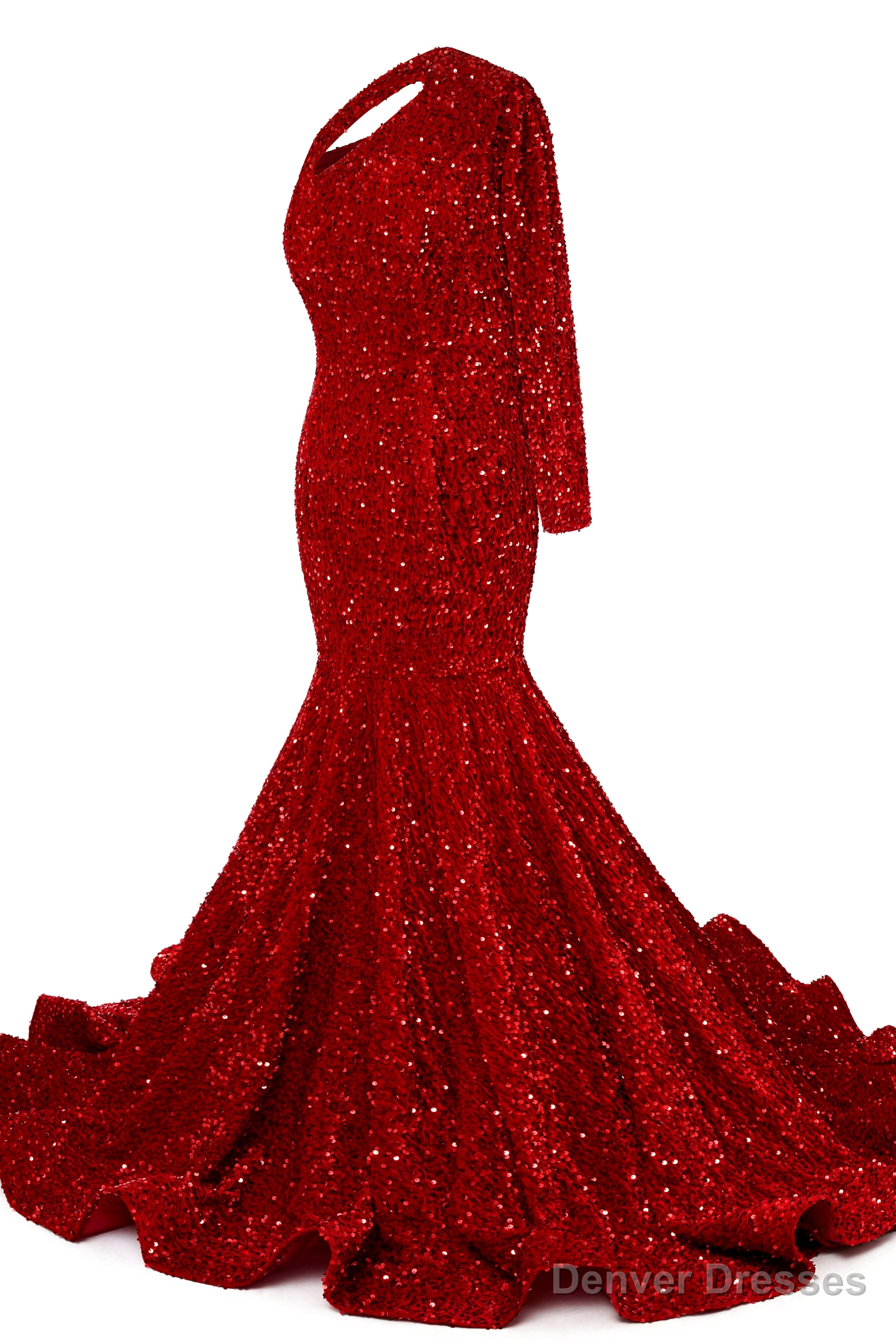 Red Sequins Mermaid Prom Dresses One Shoulder Evening Dresses Floor Length Wedding Party Gowns Main image
