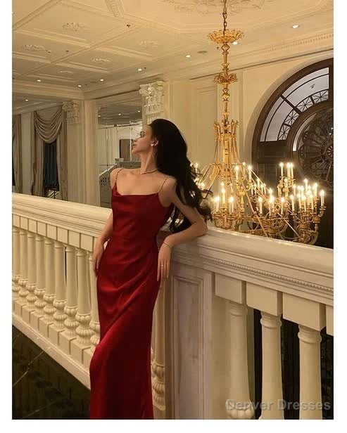 Red Sheath Long Prom Dresses Slit Evening Party Dress Secondary image