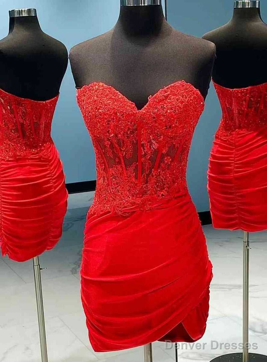 Red Sheath Strapless Appliques Homecoming Dress Main image