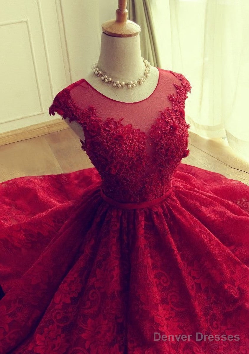 Red Short Lace Homecoming Dresses,Knee-length Prom Dress,Party Gown Main image