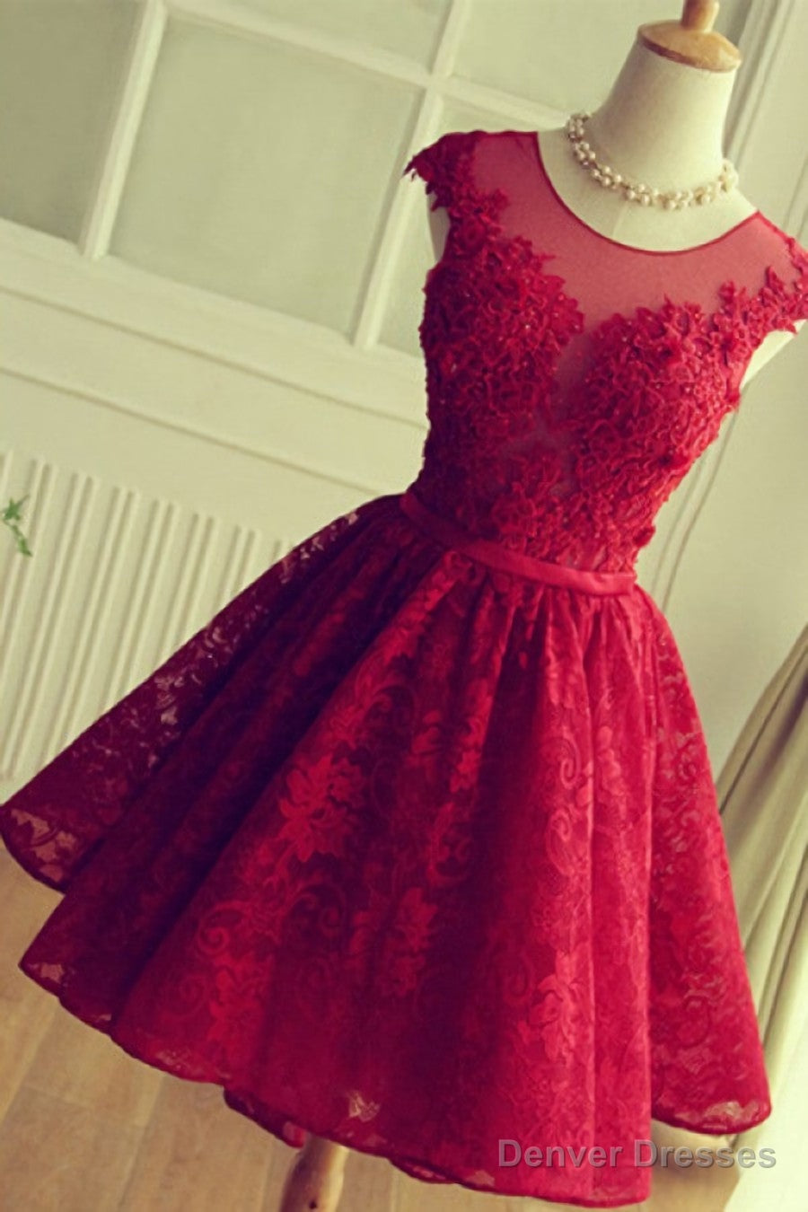 Red Short Lace Homecoming Dresses,Knee-length Prom Dress,Party Gown Secondary image