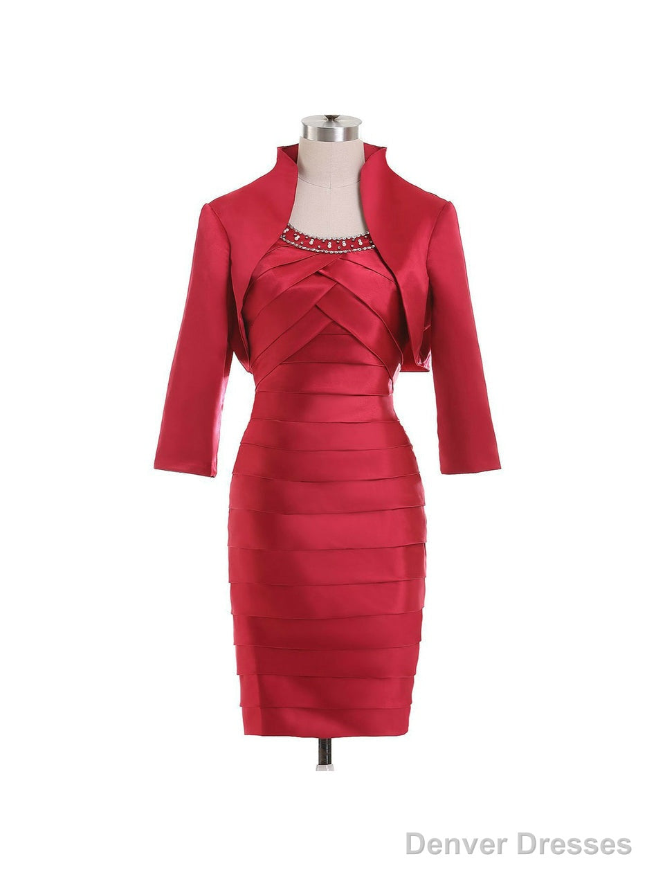 Red Short Mother Of The Bride Dresses Suits With Jackets Pleats Satin Main image
